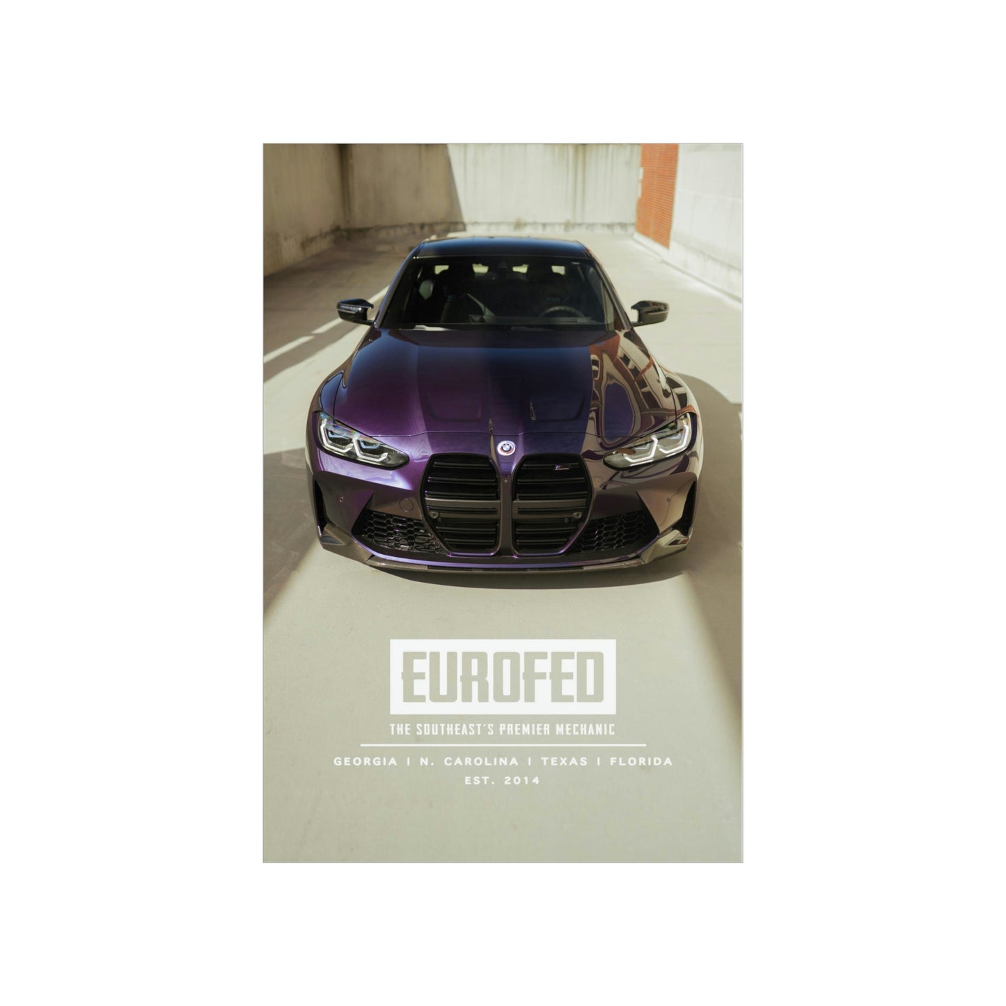 Premium Matte Vertical Poster BMW G80 M3 Techno Violet 50 Jahres Edition