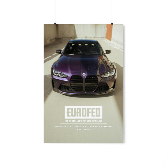 Premium Matte Vertical Poster BMW G80 M3 Techno Violet 50 Jahres Edition